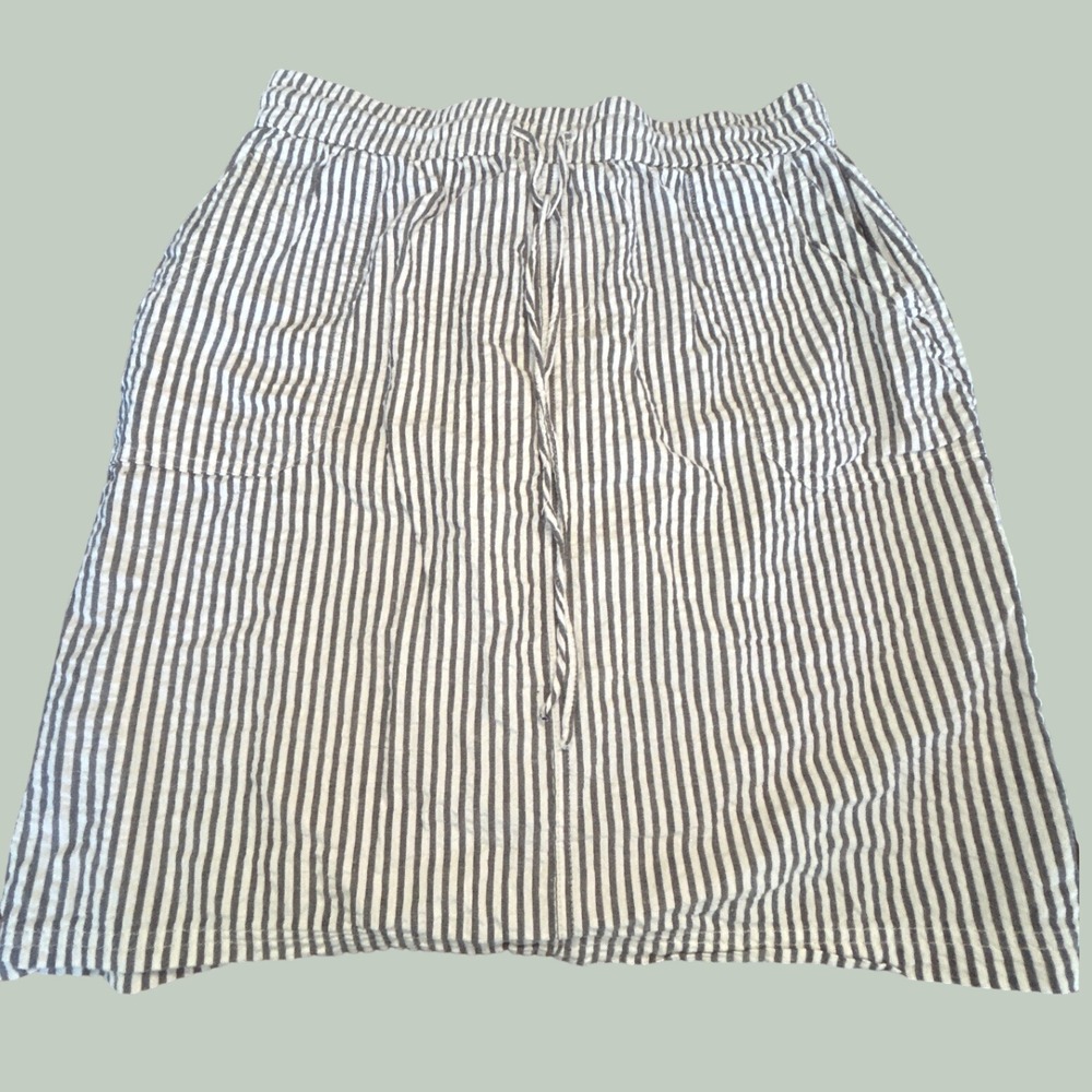 SW New York Cotton Skirt L Striped Elastic Drawstring Waist Pockets Casual